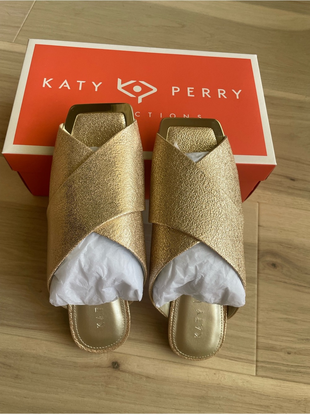 Katy Perry Collections Metallic Gold Crossover Slide Mules